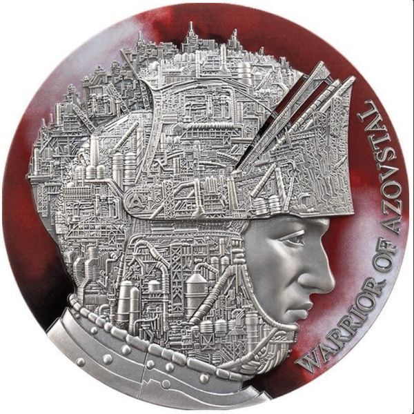 Монета &laquo;Азовсталь&raquo; Warrior of Azovstal 2 oz Antique Finish Silver Coin 5$ Niue 2022 1754948703 фото