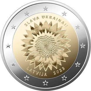 Монета 2 євро Латвія 2022 "Slava Ukraini" в капсулі.Слава Україні 2023433393 фото