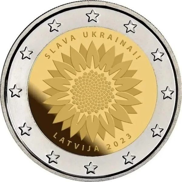 Монета 2 євро Латвія 2022 "Slava Ukraini" в капсулі.Слава Україні 2023433393 фото