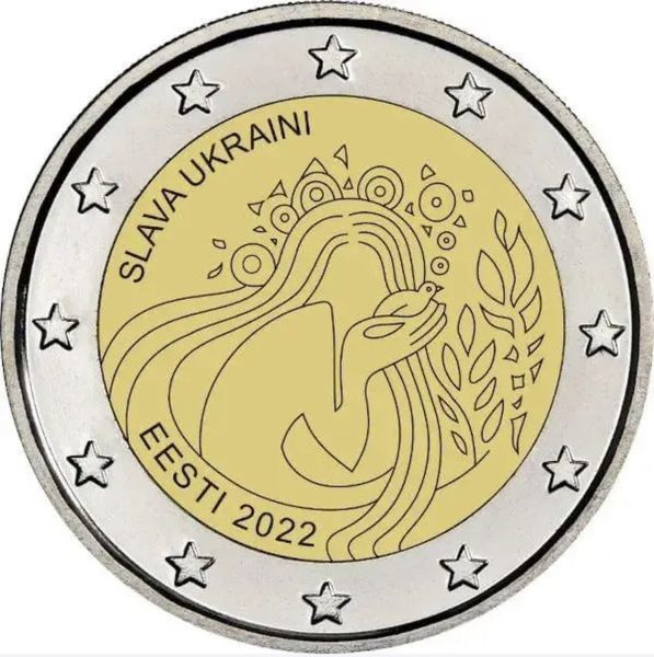 Монета 2 євро Естонія 2022 "Slava Ukraini" в капсулі. 1824046713 фото