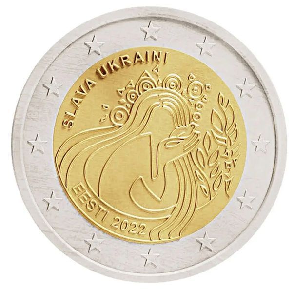 Монета 2 євро Естонія 2022 "Slava Ukraini" в капсулі. 1824046713 фото